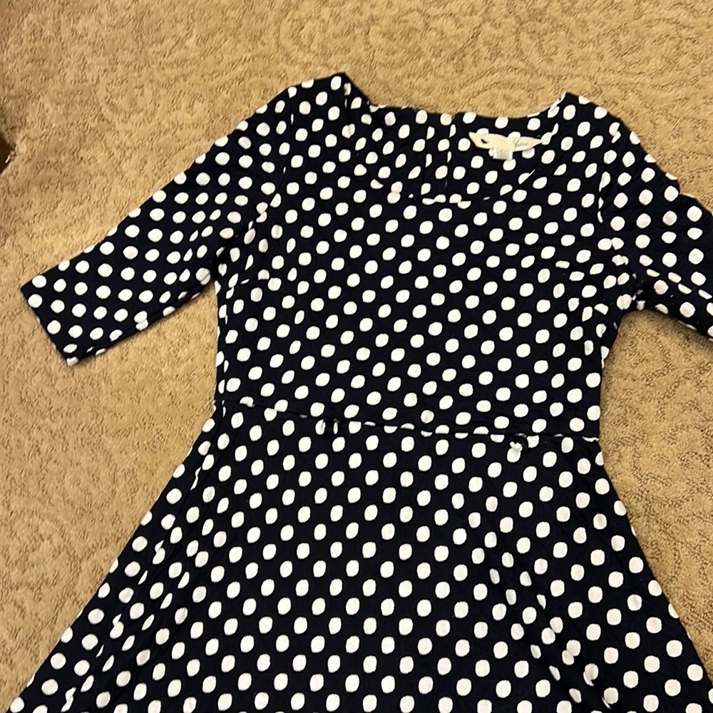 Navy with White Polka dots fit and flare dress 6/8